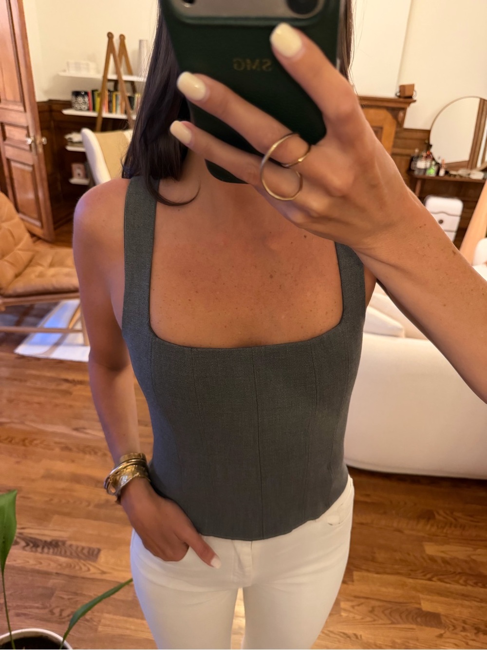 Zara Charcoal Gray Square-Neck Tank Top - Size  S